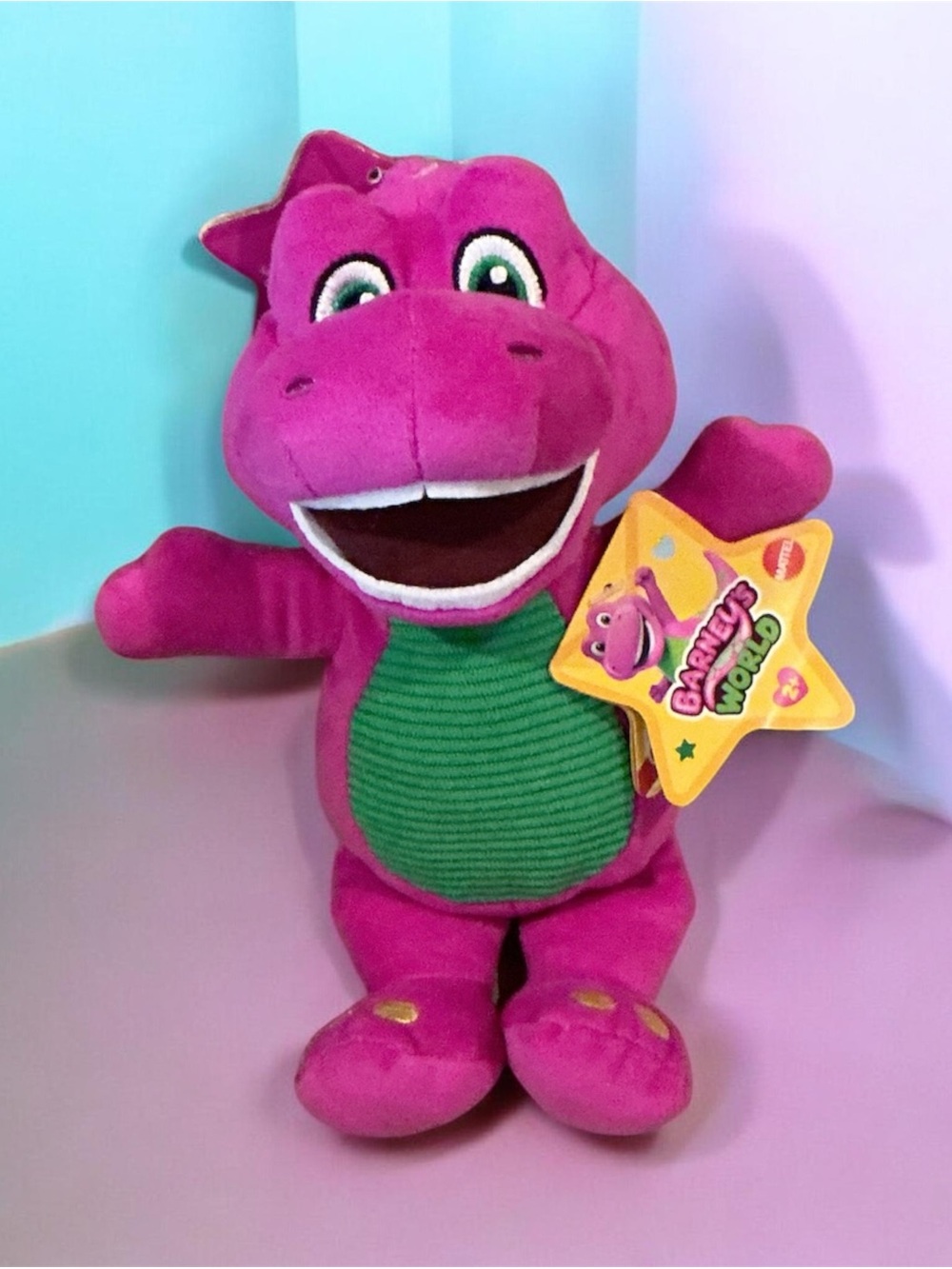 Mattel Pink and Green Barney Plush Toy